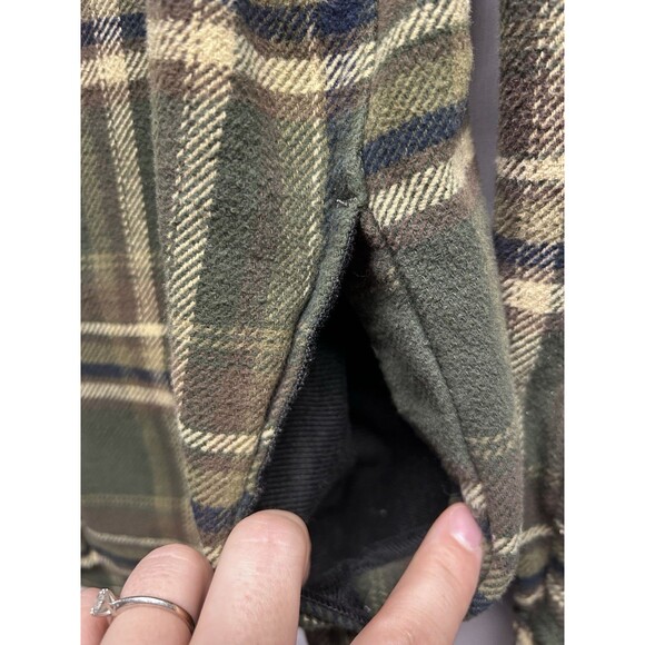 Orvis Flannel Shirt Jacket Mens Large Olive Green Plaid Shacket W/Pockets - Picture 3 of 9
